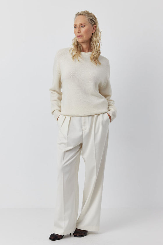 Cashmere Boyfriend Saddle Sweater - Cream