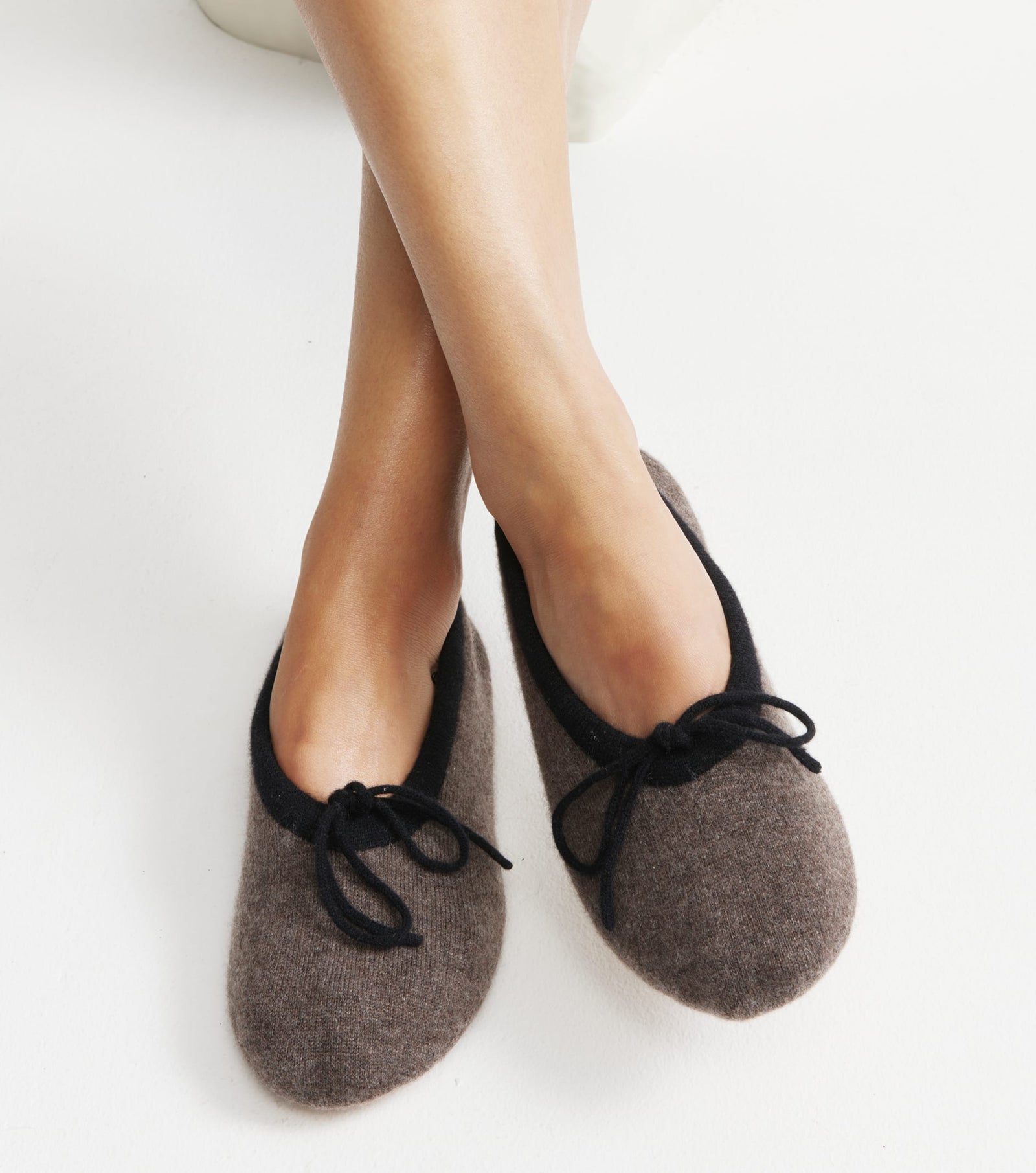 Cashmere Ballet Slipper - Brown Melange/Black