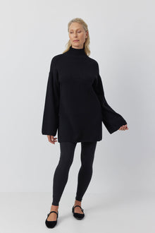  Cashmere Mock Neck Tunic - Black