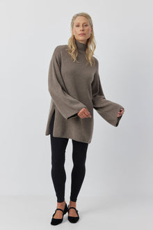  Cashmere Mock Neck Tunic - Walnut