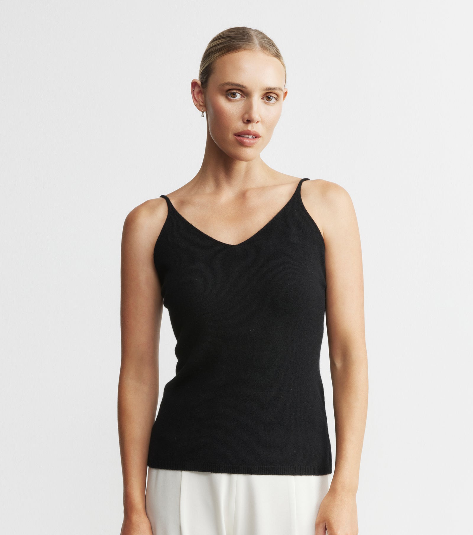 Cashmere V Neck Camisole - Black