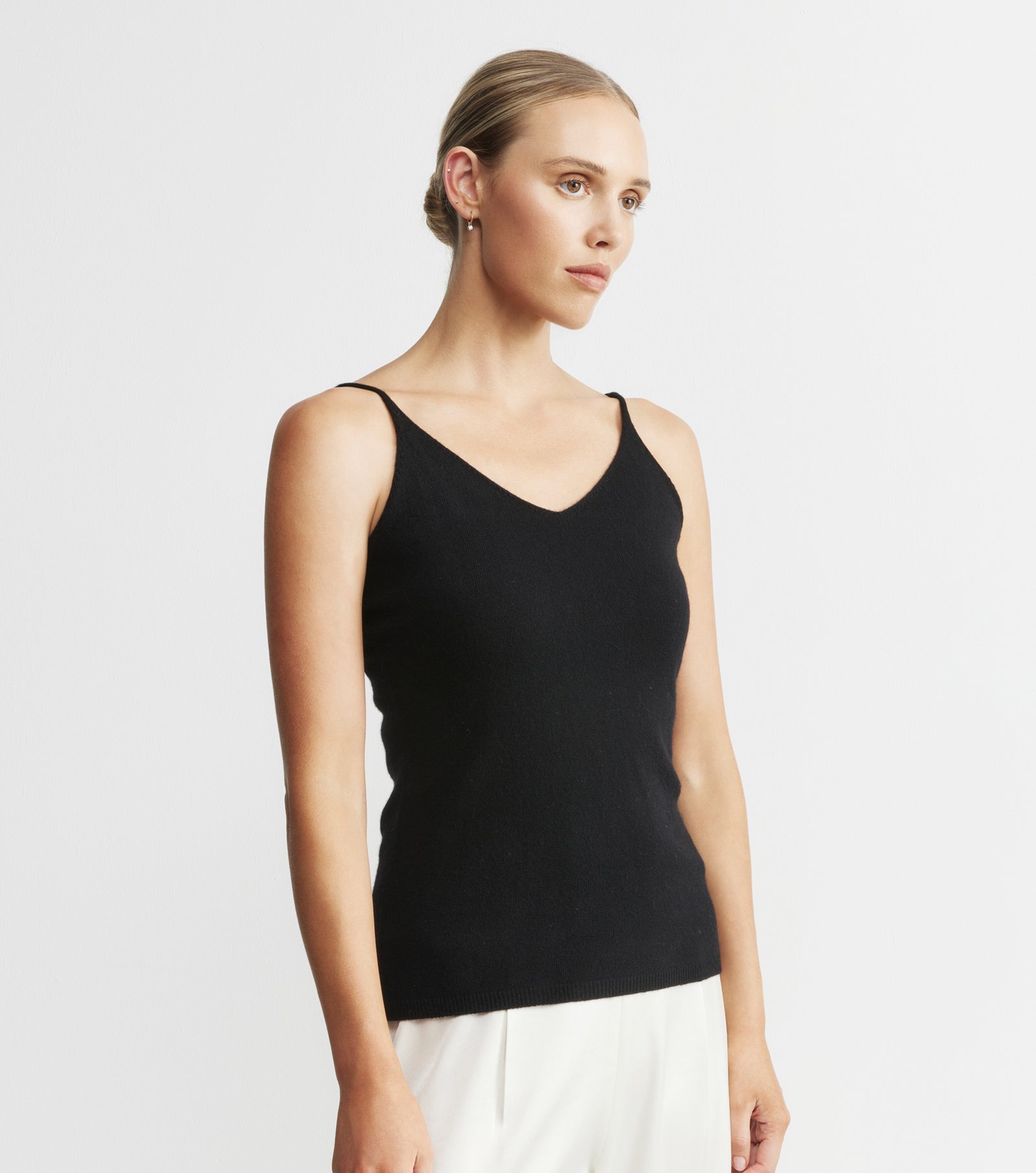 Cashmere V Neck Camisole - Black