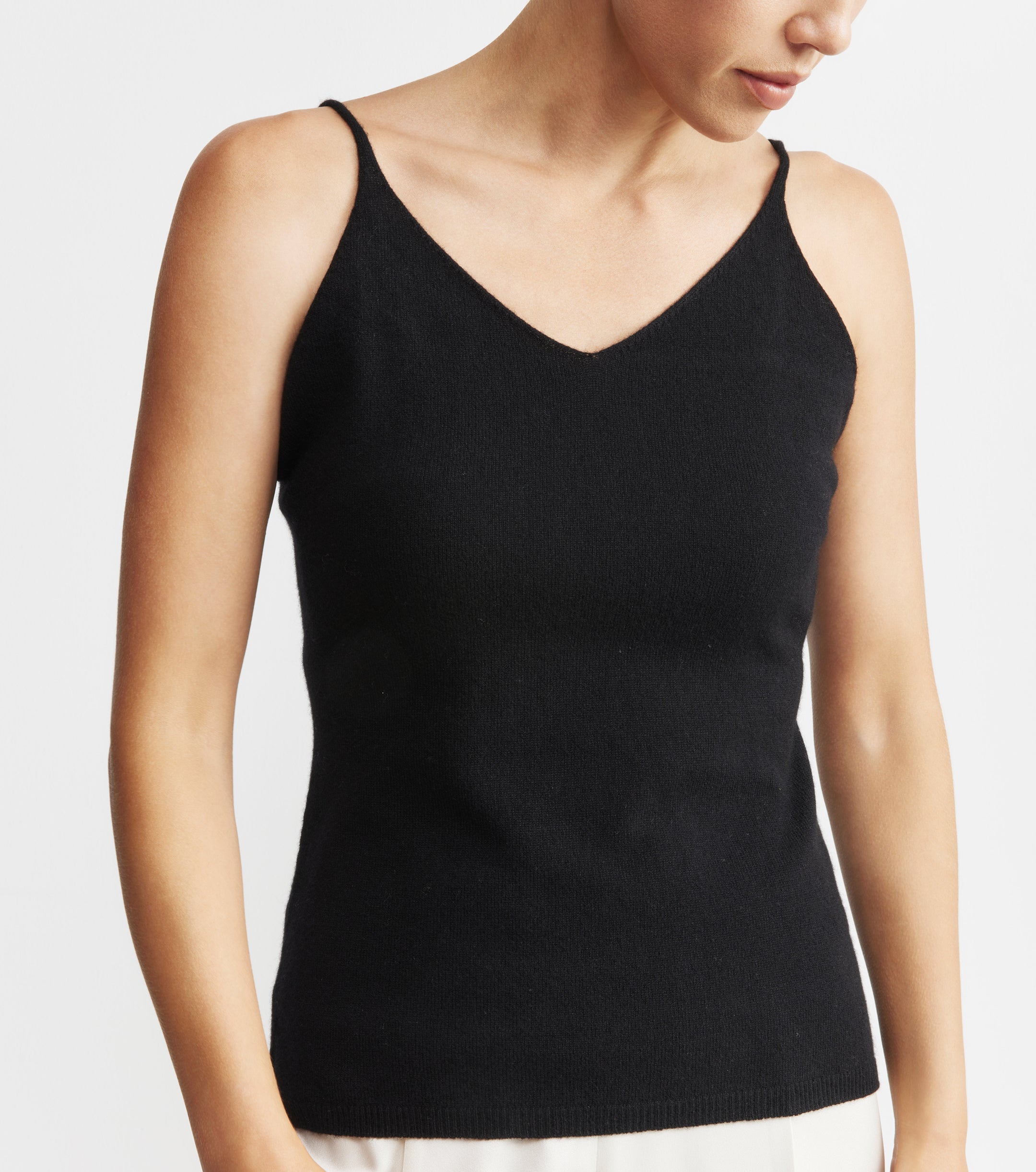 Cashmere V Neck Camisole - Black