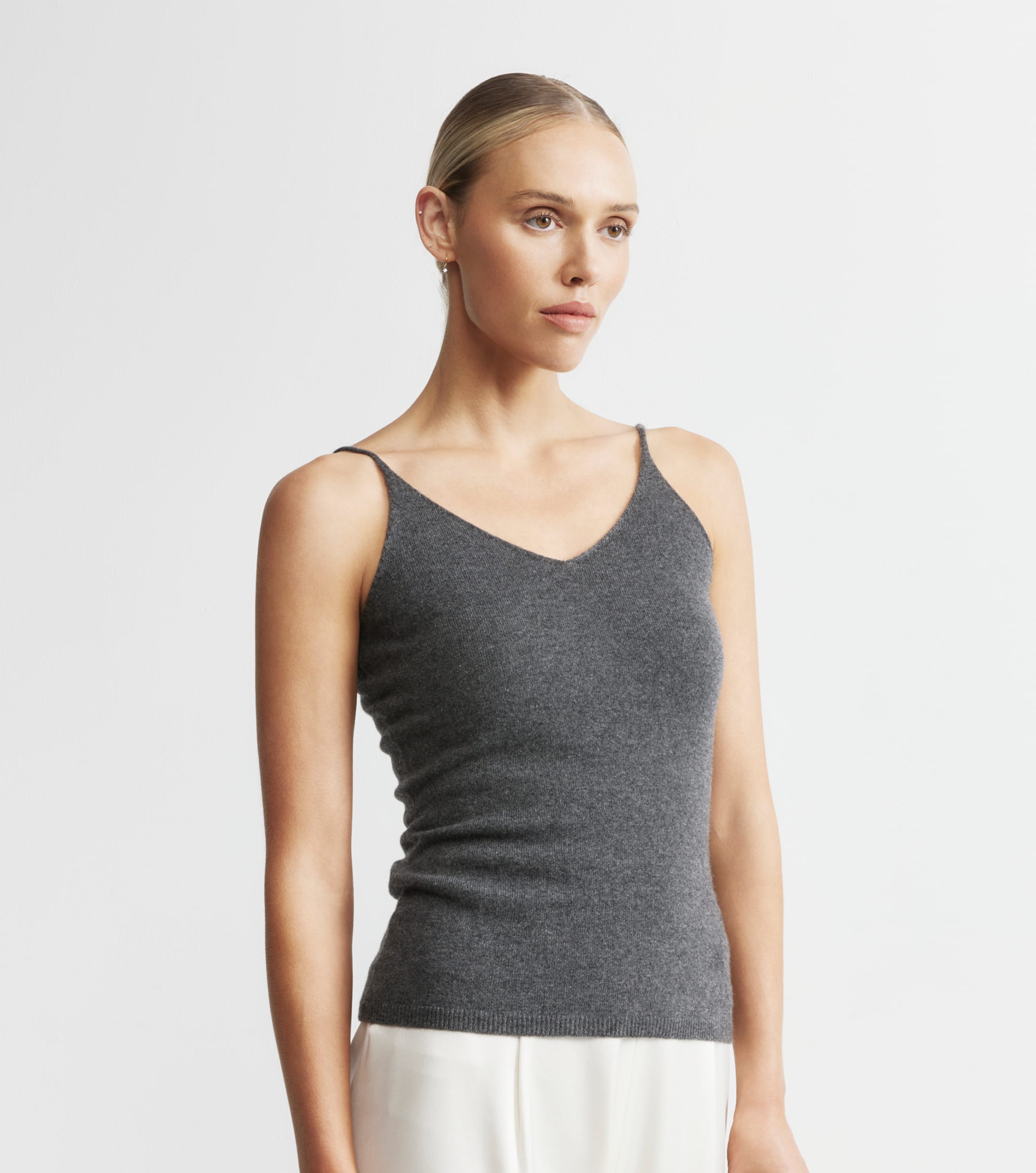 Cashmere V Neck Camisole - Graphite