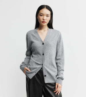 Essential Cashmere V Cardigan - Dark Grey Melange