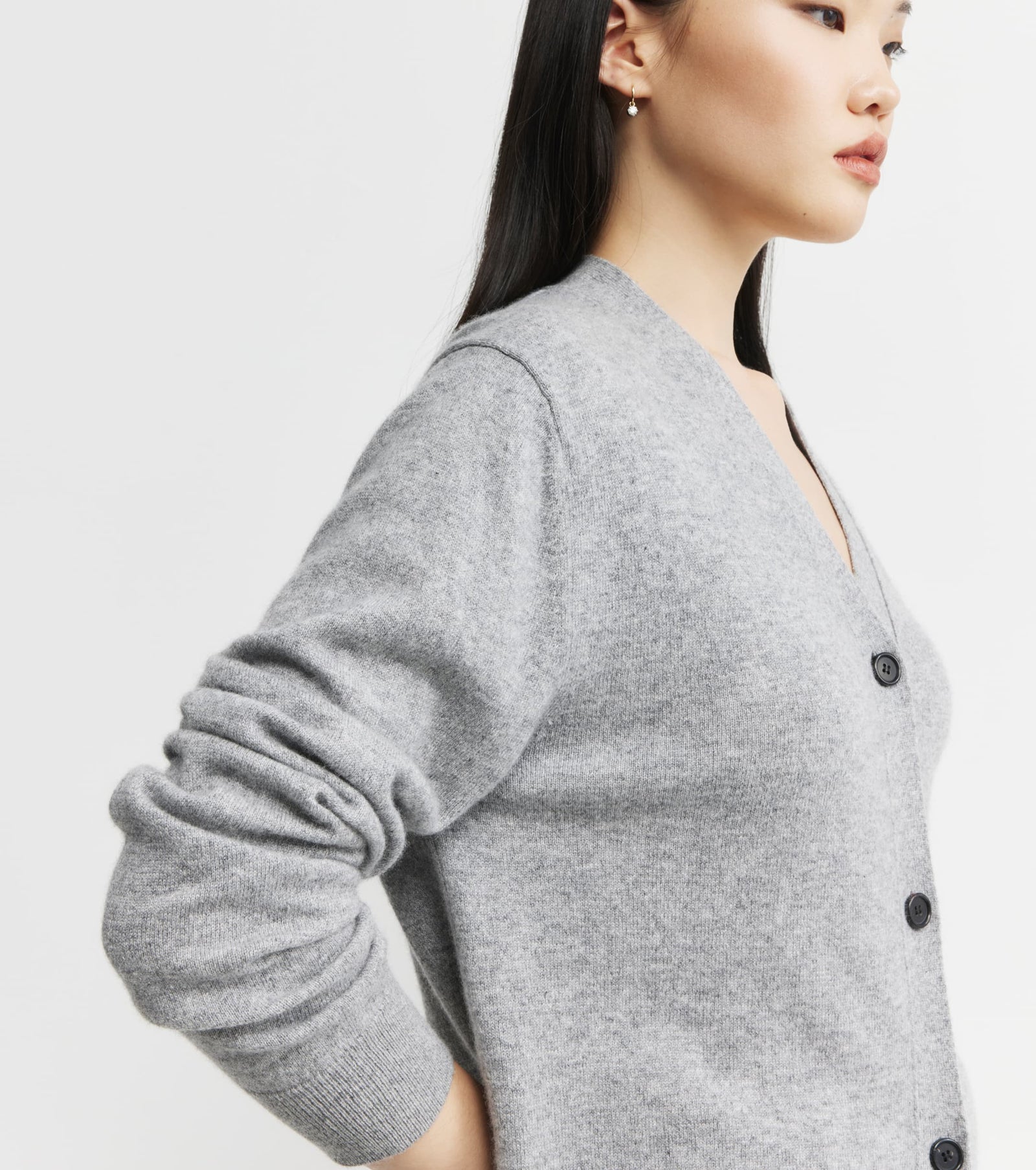 Essential Cashmere V Cardigan - Dark Grey Melange