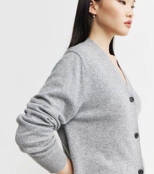 Essential Cashmere V Cardigan - Dark Grey Melange