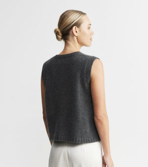 Cashmere Relaxed Button Vest - Graphite