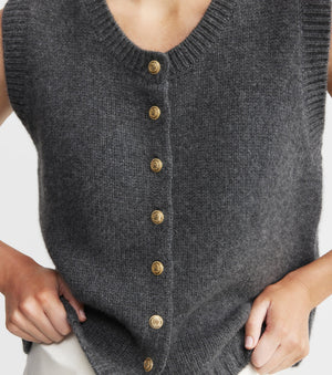 Cashmere Relaxed Button Vest - Graphite
