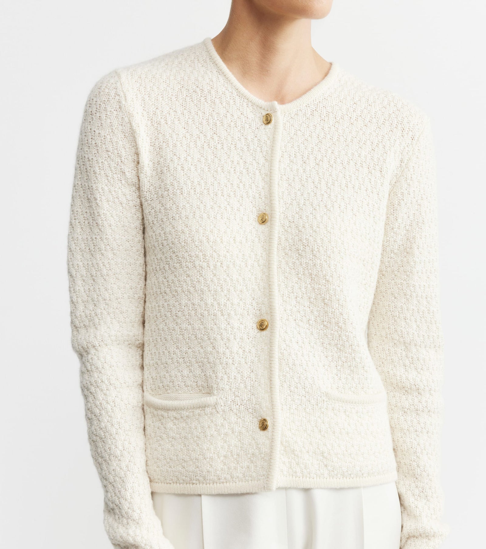 Cashmere Waffle Jacket - Cream/Gold Lurex