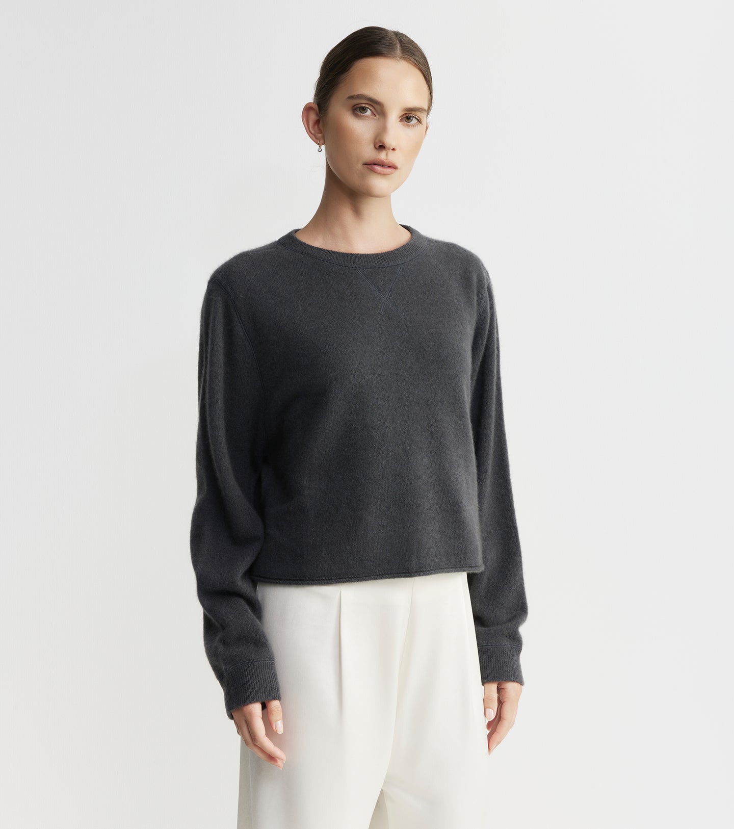 Cloud Cashmere Shrunken Crew - Steel