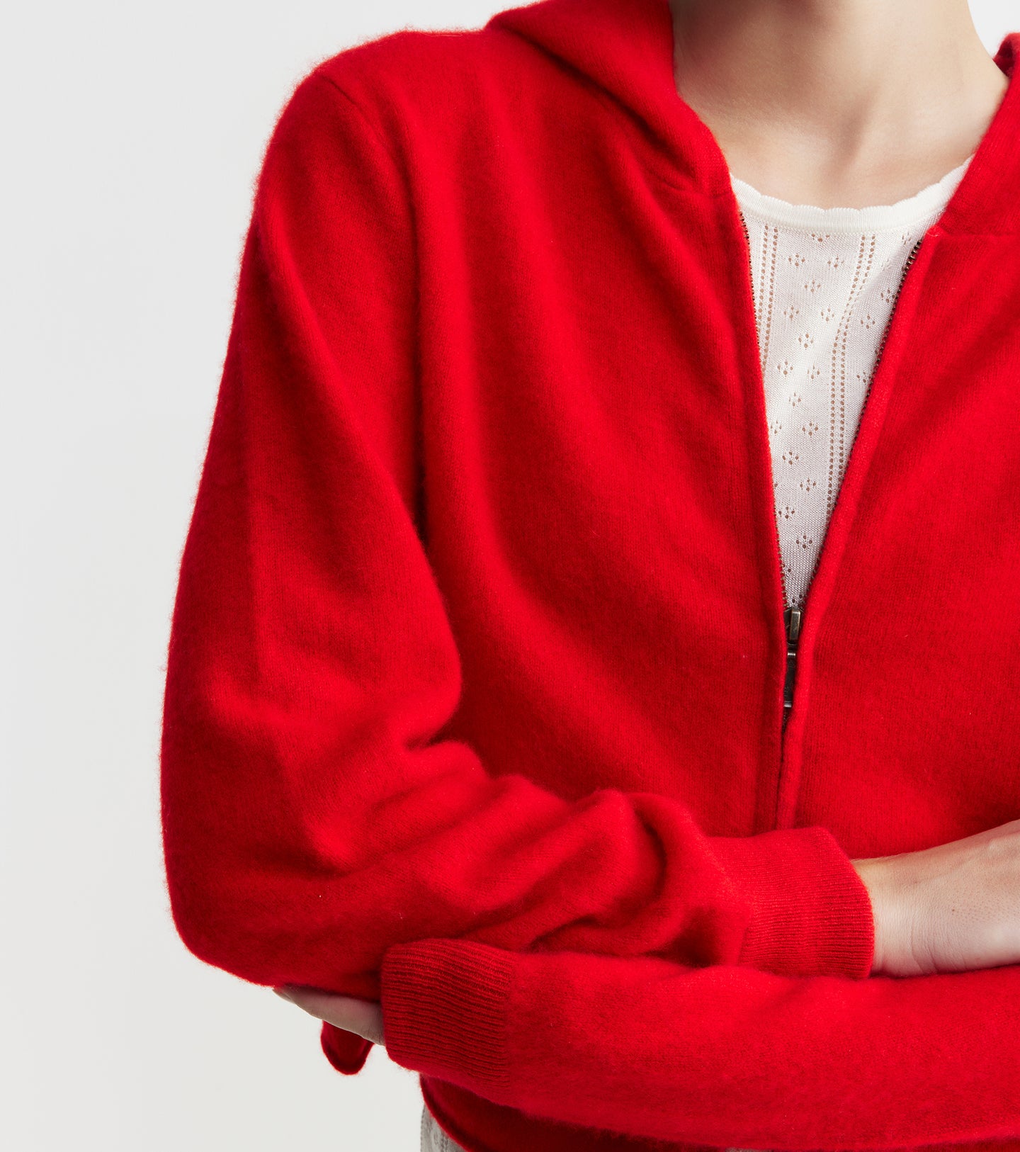 Cloud Cashmere Shrunken Zip Hoodie - Red