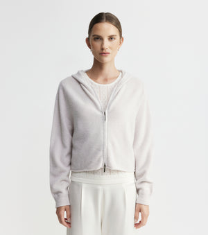 Cloud Cashmere Shrunken Zip Hoodie - Pebble