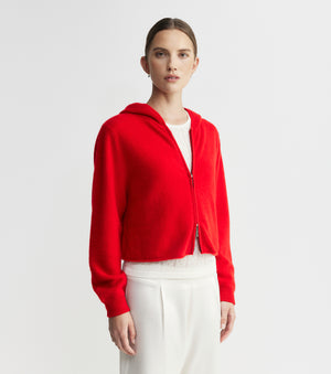 Cloud Cashmere Shrunken Zip Hoodie - Red