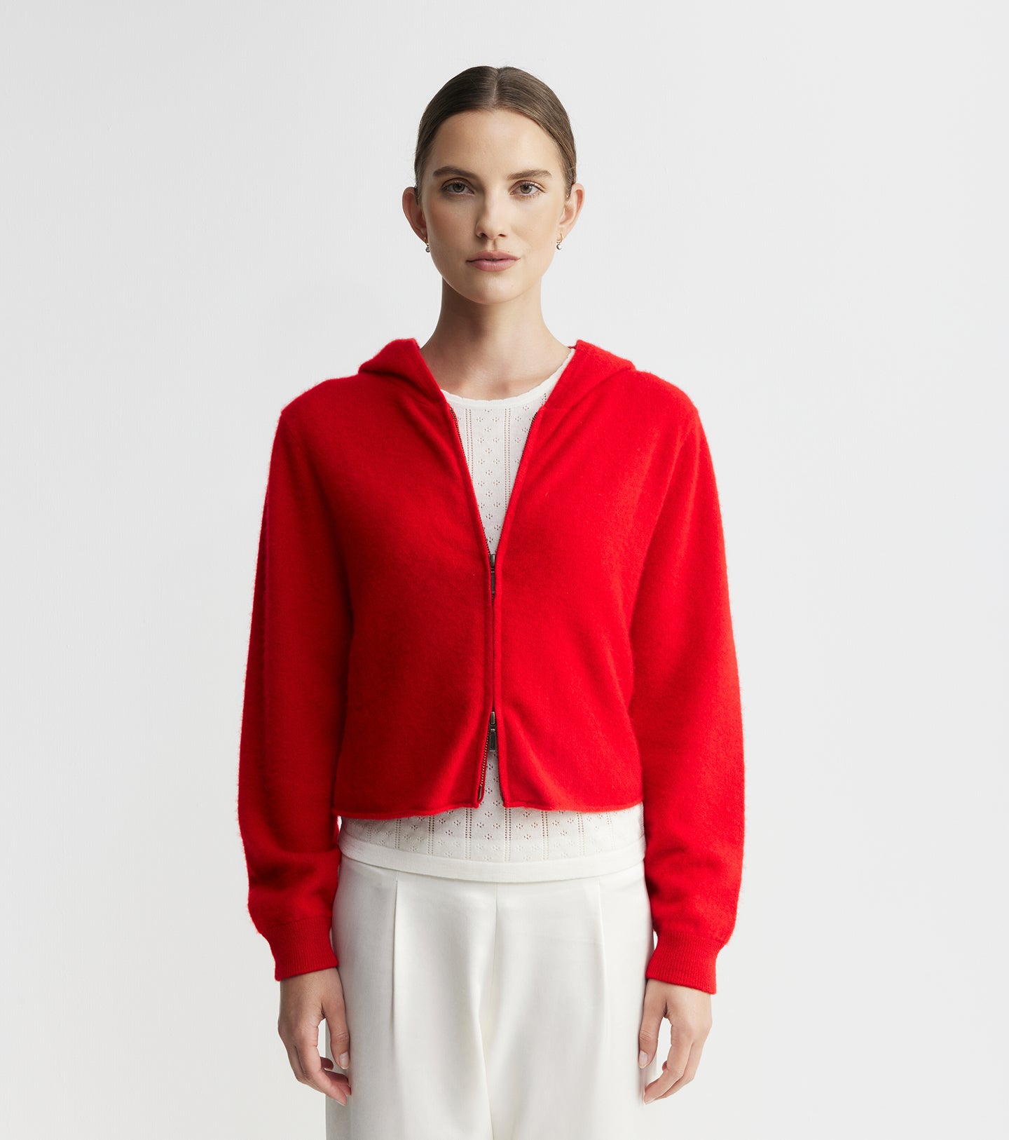 Cloud Cashmere Shrunken Zip Hoodie - Red