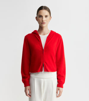 Cloud Cashmere Shrunken Zip Hoodie - Red