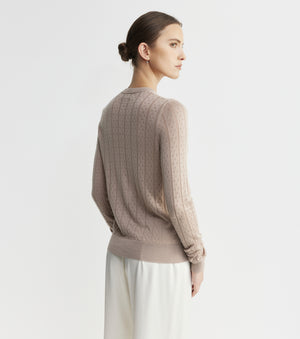 Fine Cashmere Pointelle Cardigan - Taupe