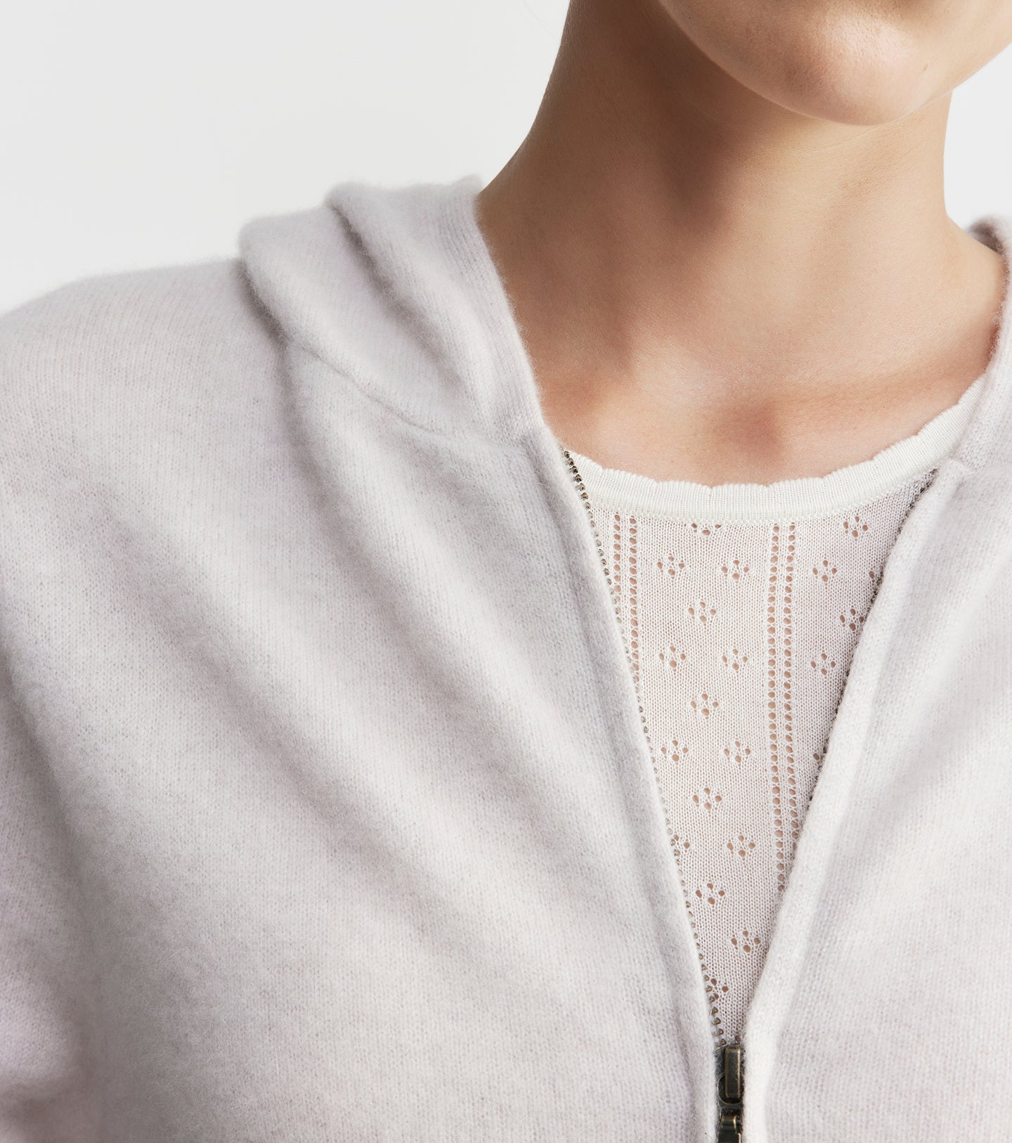 Cloud Cashmere Shrunken Zip Hoodie - Pebble