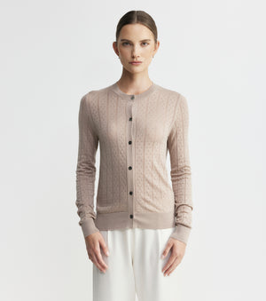 Fine Cashmere Pointelle Cardigan - Taupe