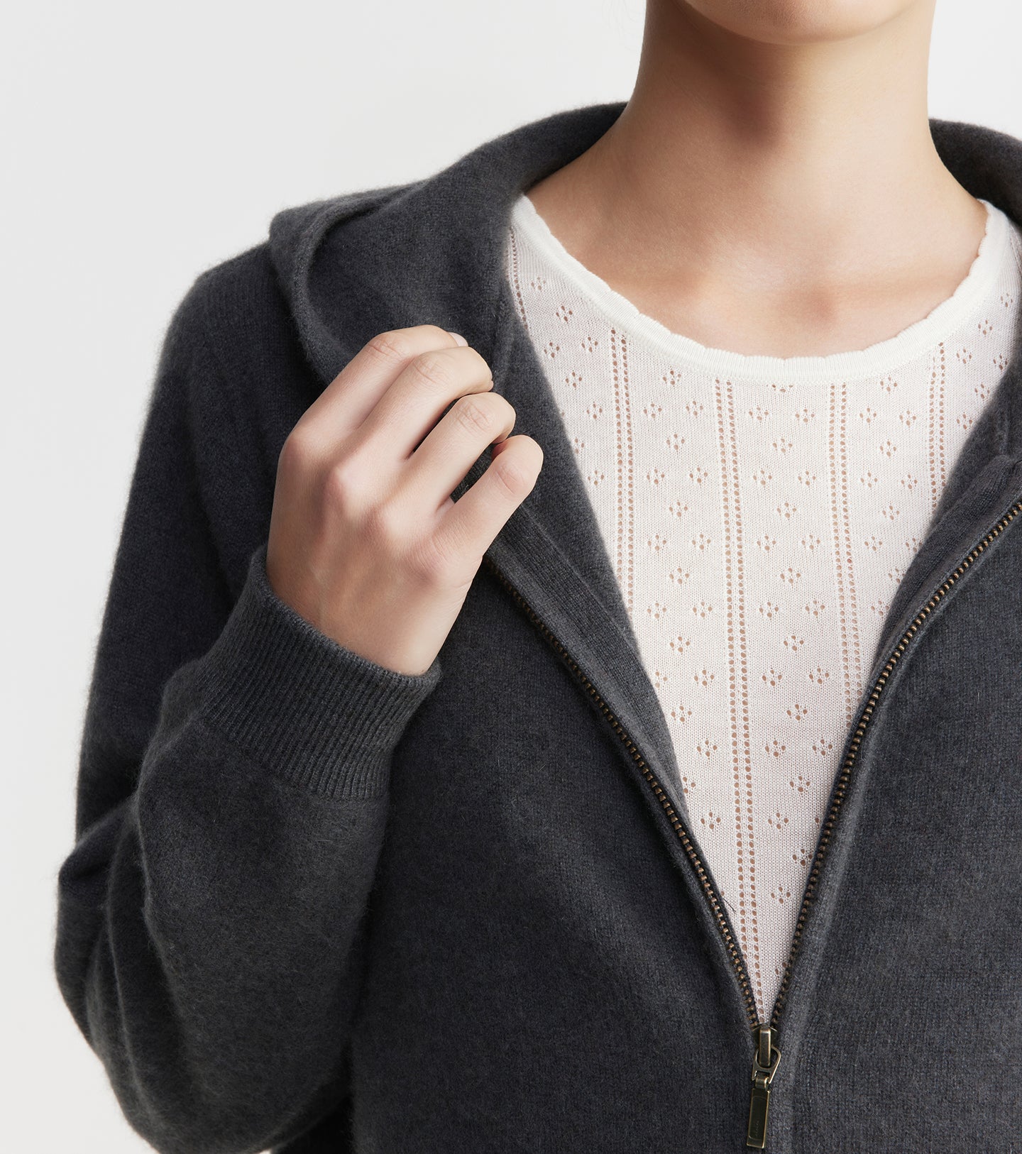 Cloud Cashmere Shrunken Zip Hoodie - Steel