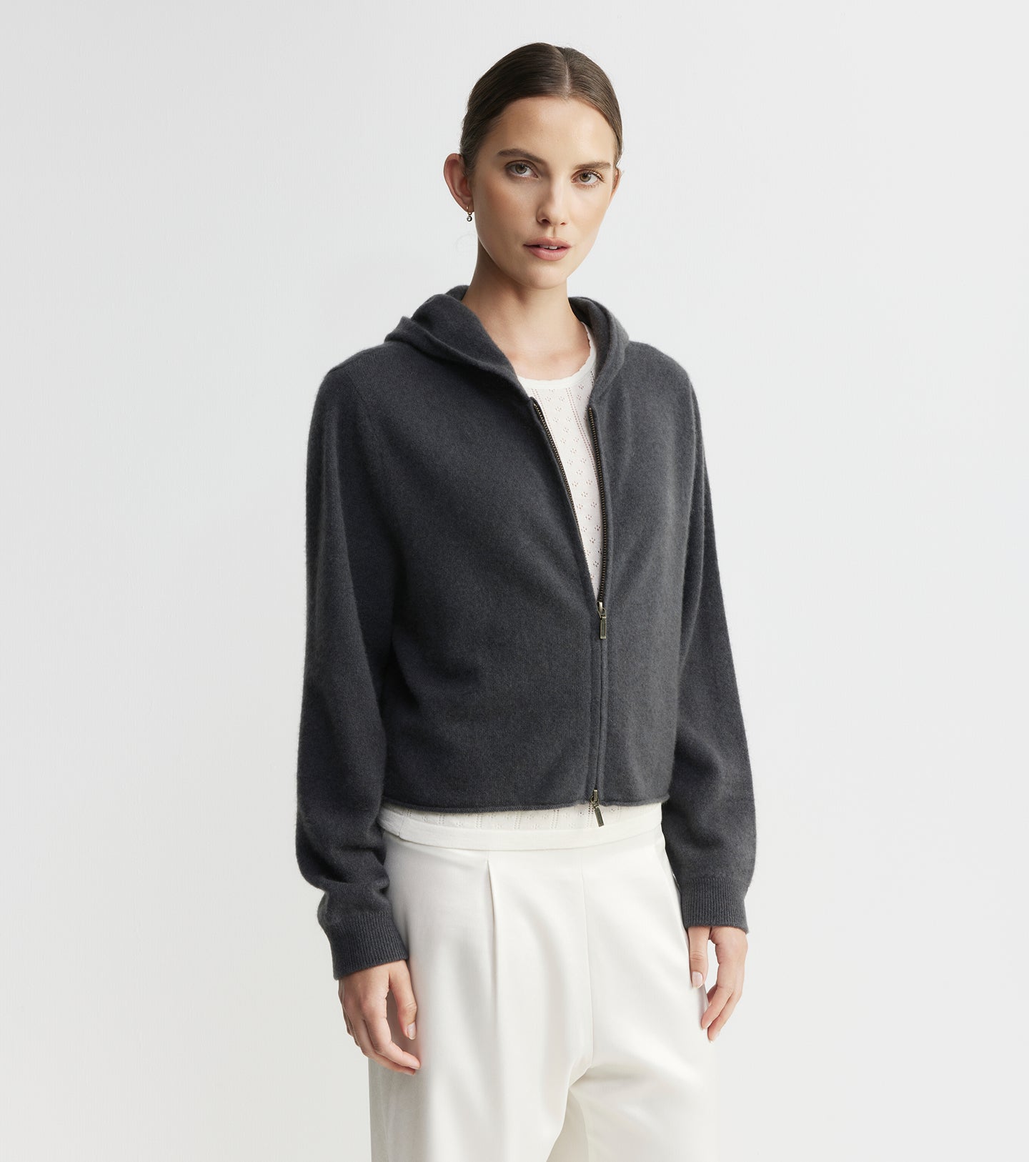 Cloud Cashmere Shrunken Zip Hoodie - Steel