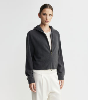 Cloud Cashmere Shrunken Zip Hoodie - Steel
