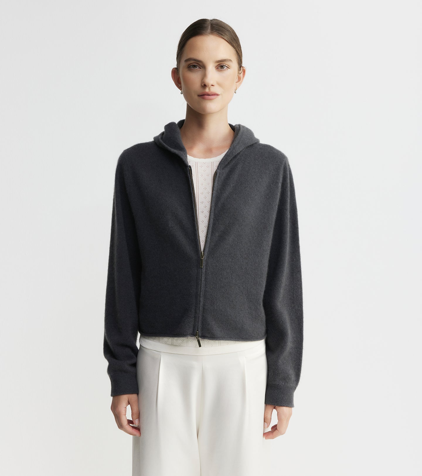 Cloud Cashmere Shrunken Zip Hoodie - Steel