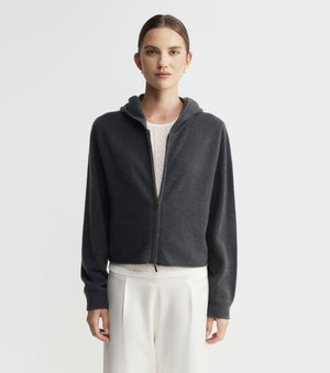 Cloud Cashmere Shrunken Zip Hoodie - Steel
