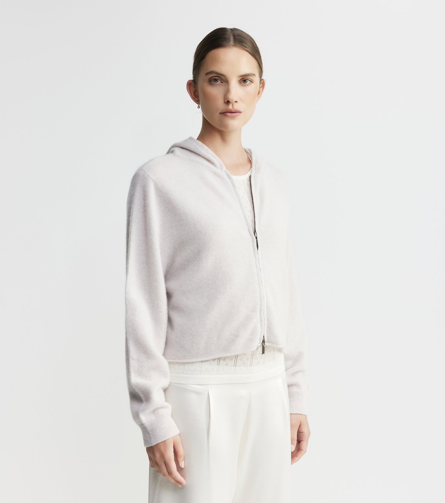 Cloud Cashmere Shrunken Zip Hoodie - Pebble