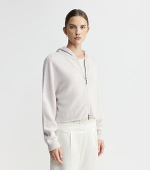 Cloud Cashmere Shrunken Zip Hoodie - Pebble