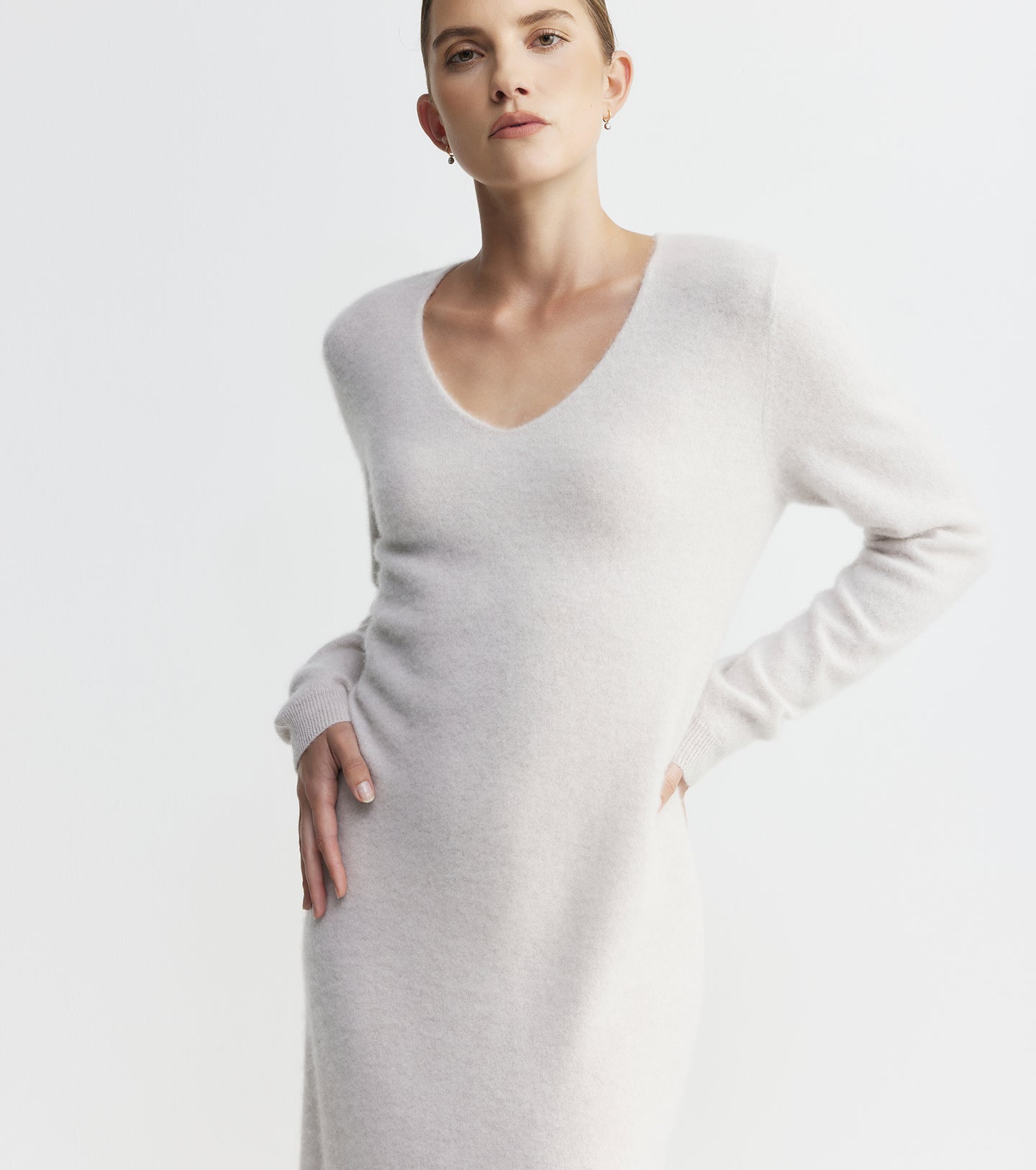 Cloud Cashmere V Dress - Pebble