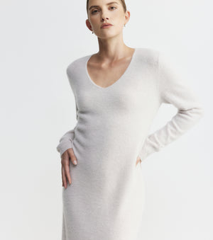Cloud Cashmere V Dress - Pebble
