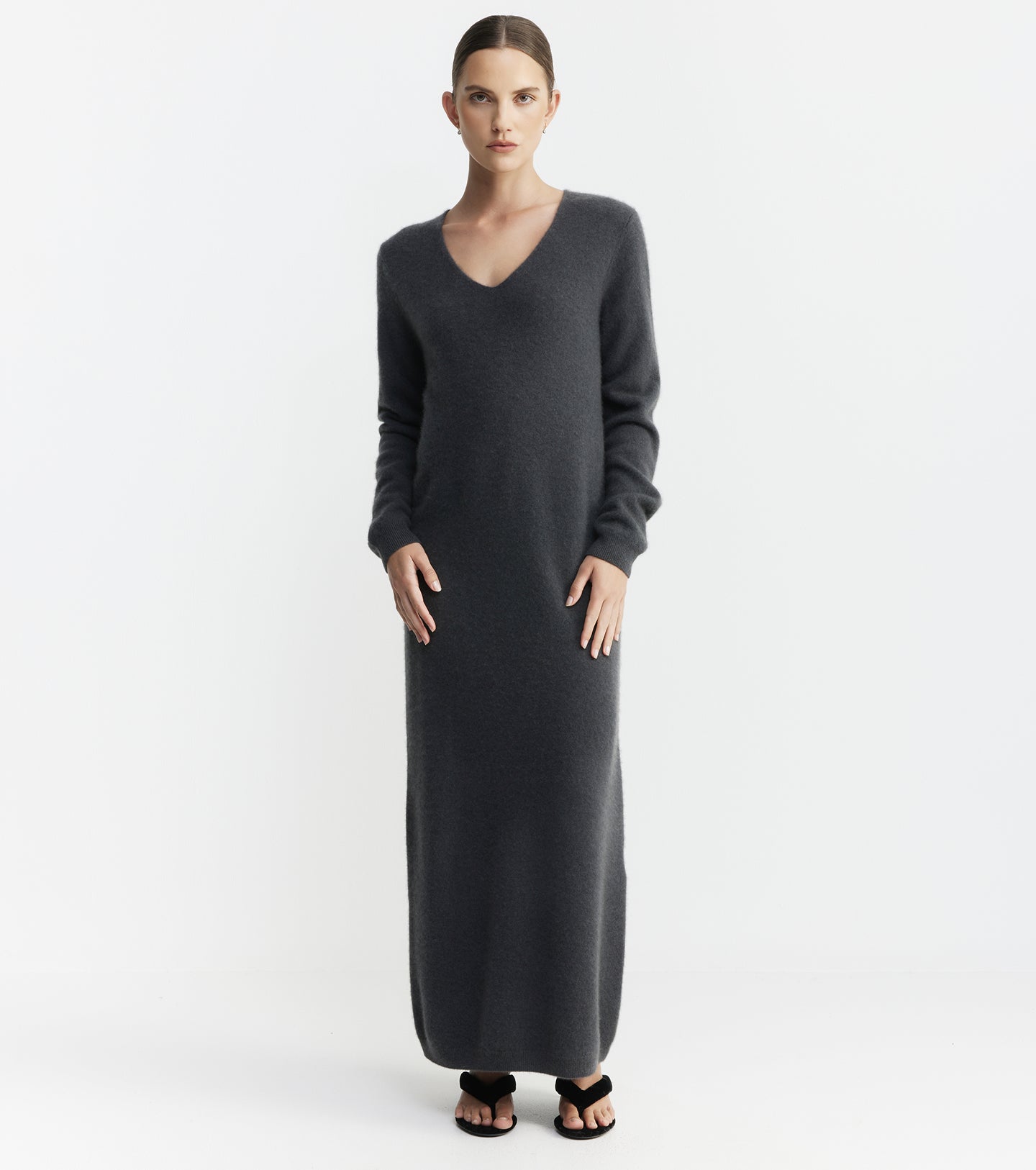 Cloud Cashmere V Dress - Steel