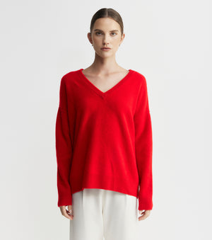 Cloud Cashmere V Sweater - Red