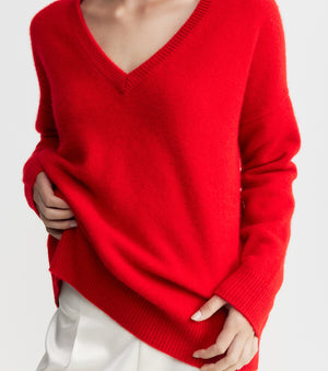 Cloud Cashmere V Sweater - Red