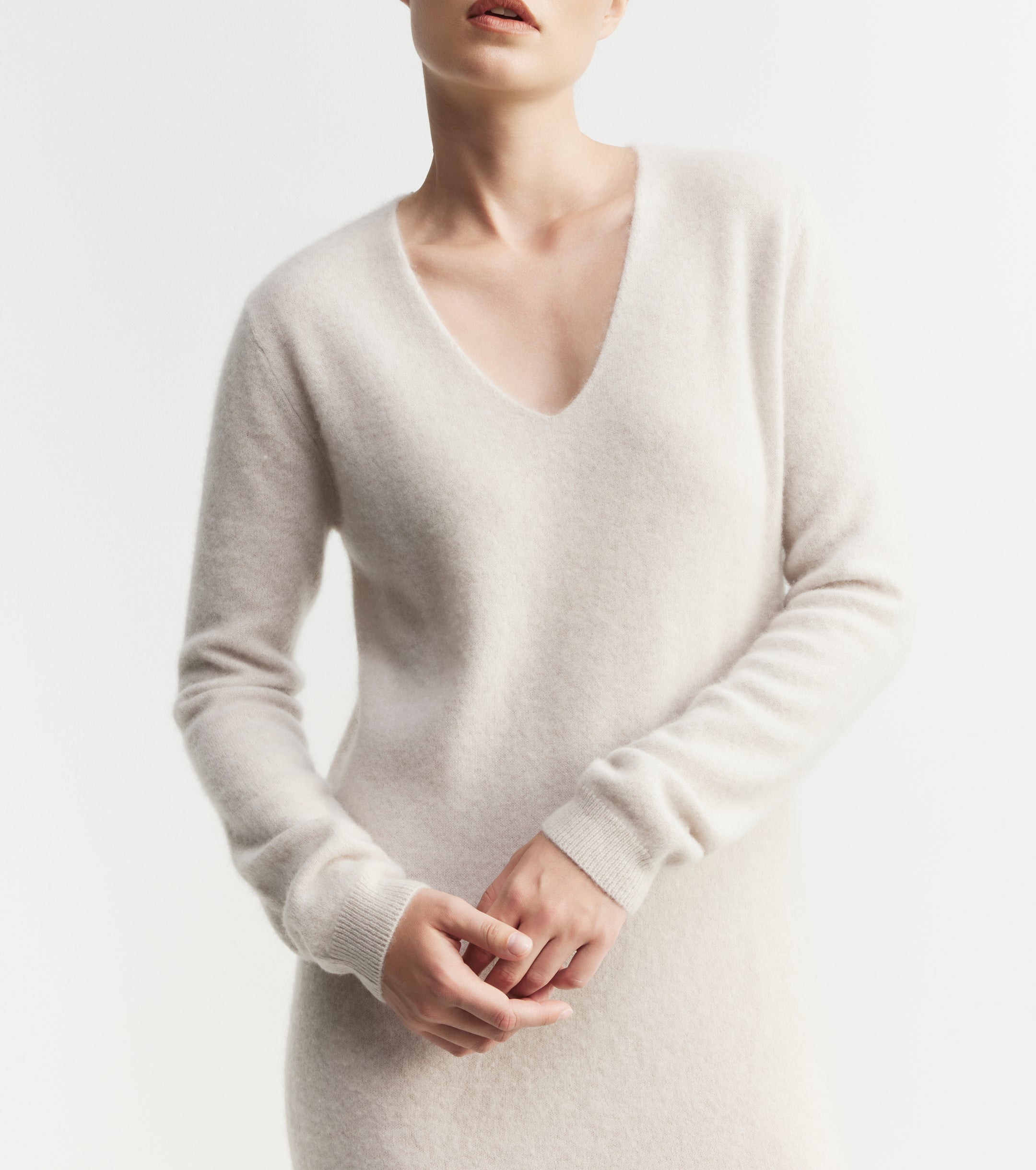 Cloud Cashmere V Dress - Pebble