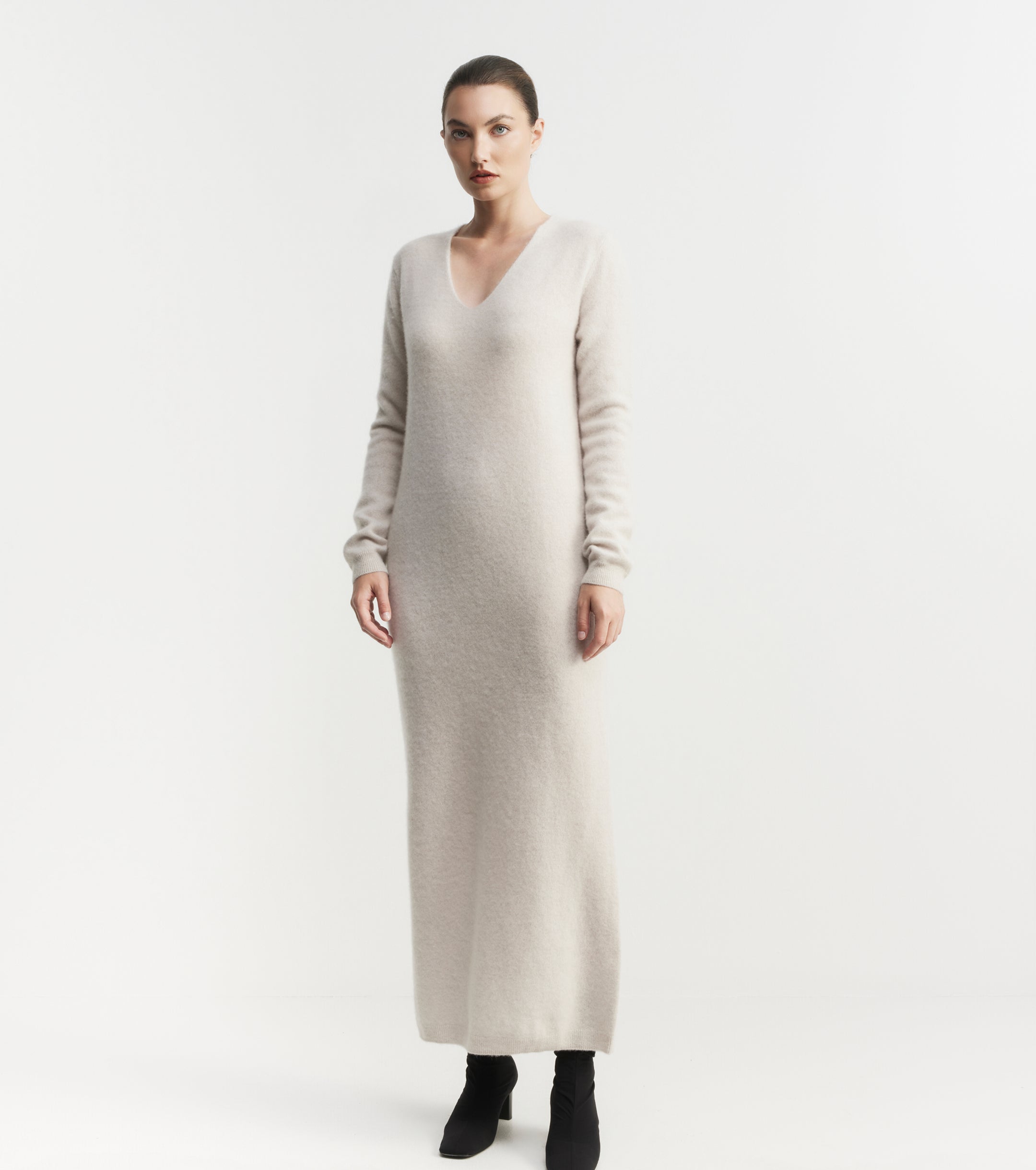 Cloud Cashmere V Dress - Pebble
