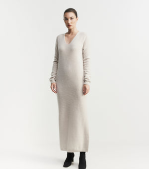 Cloud Cashmere V Dress - Pebble