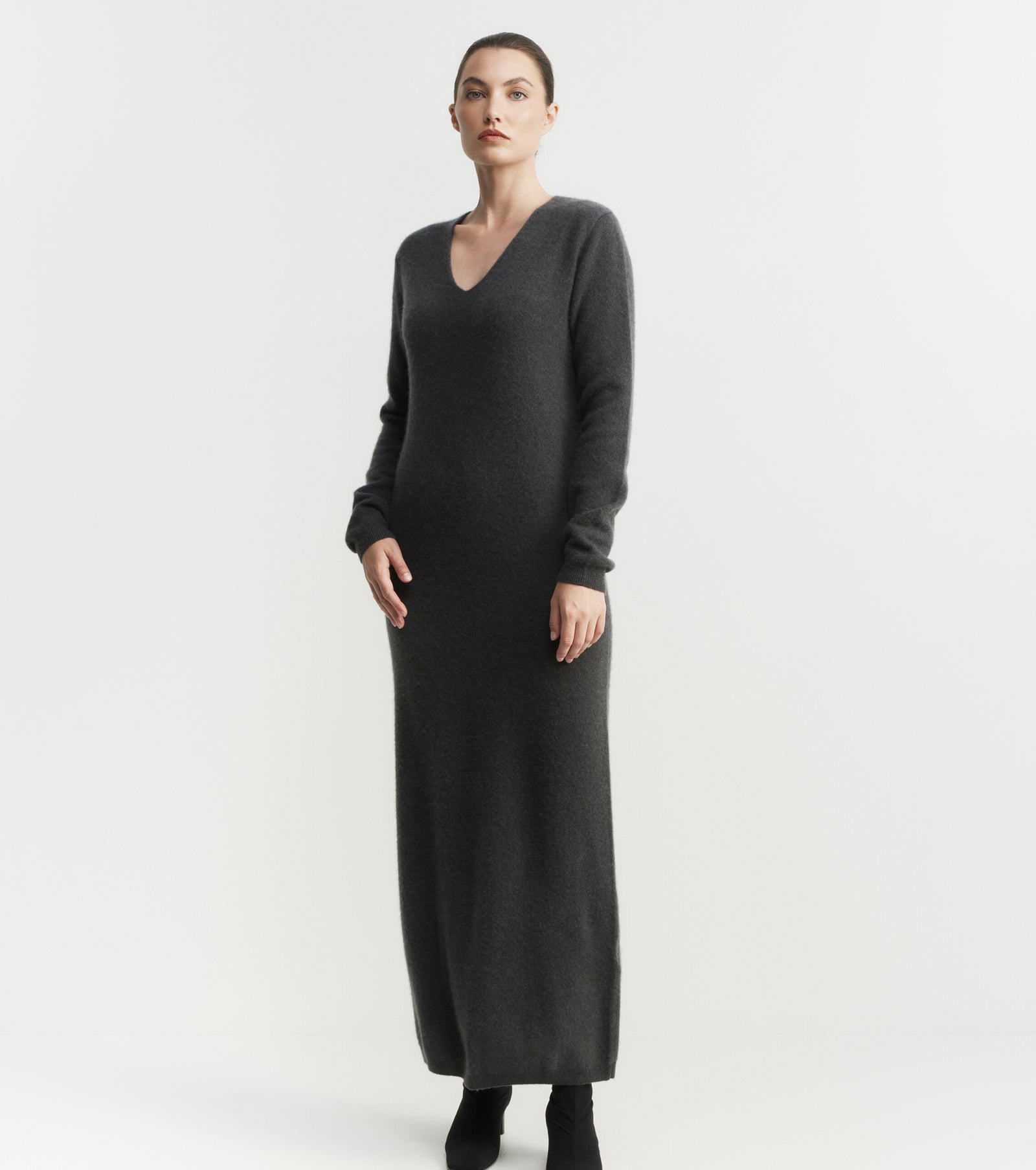Cloud Cashmere V Dress - Steel