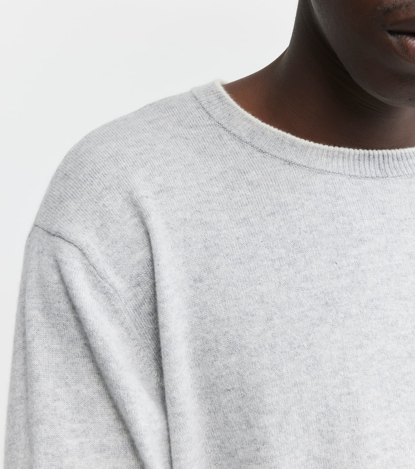 Mens Cashmere Crew w Tipping - Grey Melange/Cream