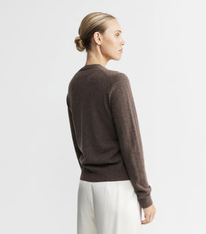 Essential Cashmere Crew Cardigan - Brown Melange