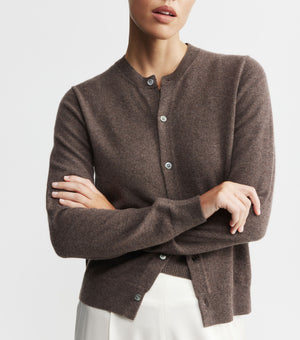 Essential Cashmere Crew Cardigan - Brown Melange