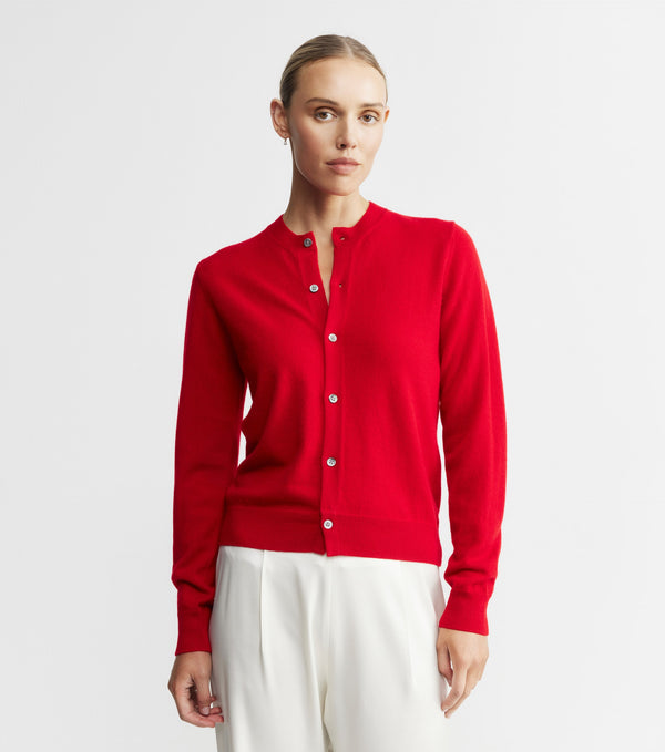 Essential Cashmere Crew Cardigan - Red