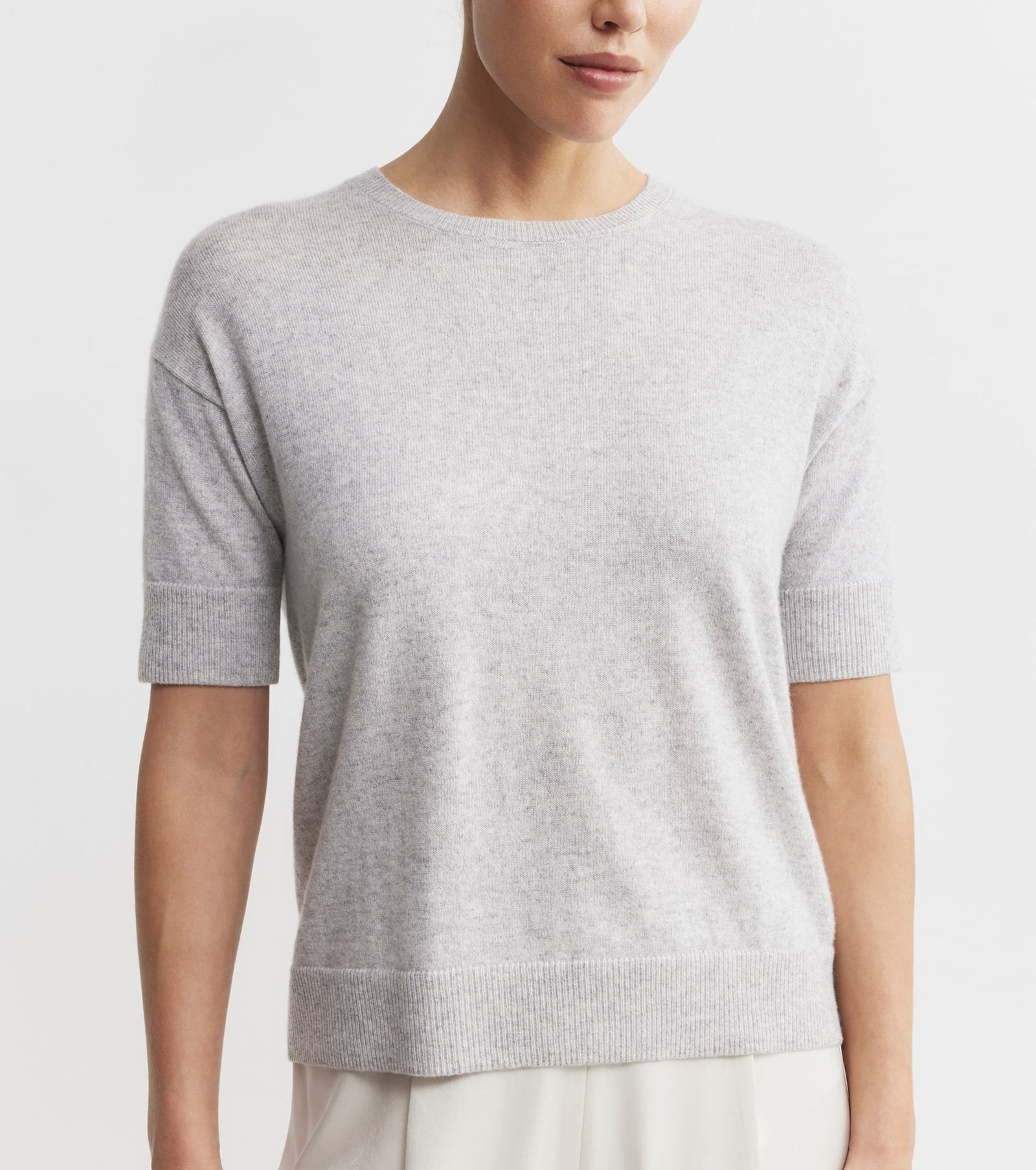 Essential Cashmere Crew Tee - Grey Melange