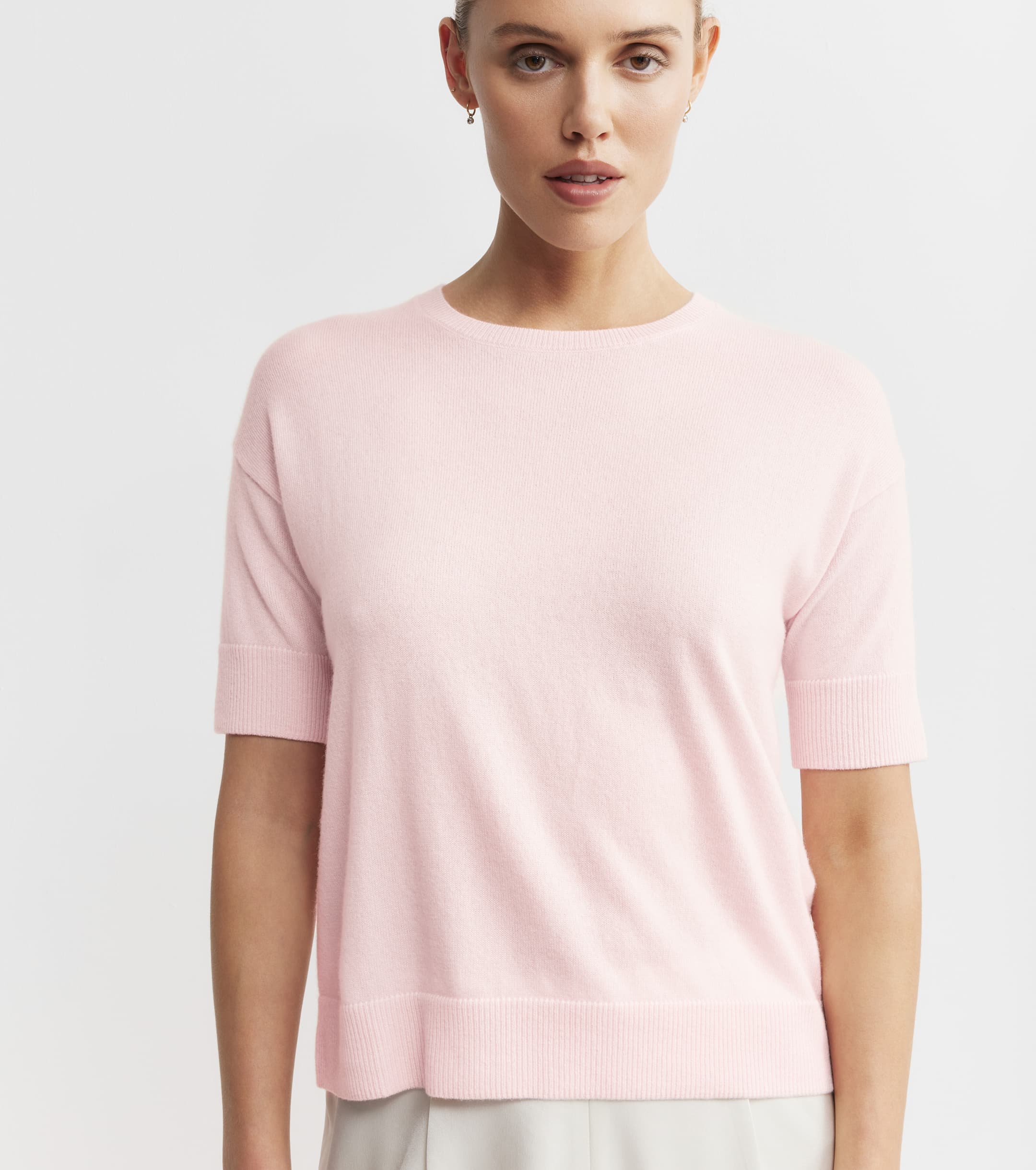 Essential Cashmere Crew Tee - Powder Pink