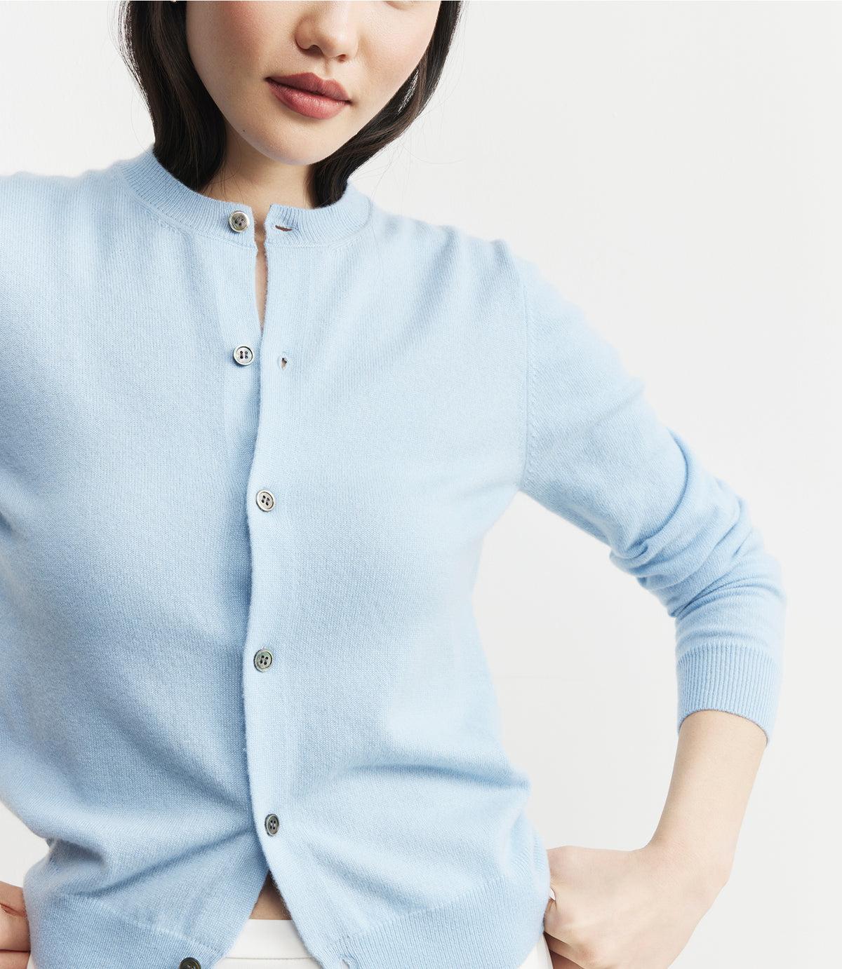 Essential Cashmere Crew Cardigan - Pale Blue