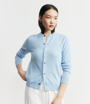 Essential Cashmere Crew Cardigan - Pale Blue