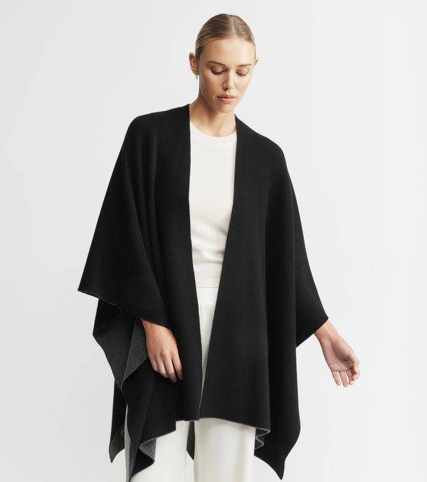 Cashmere Double Sided Cape - Black/Graphite