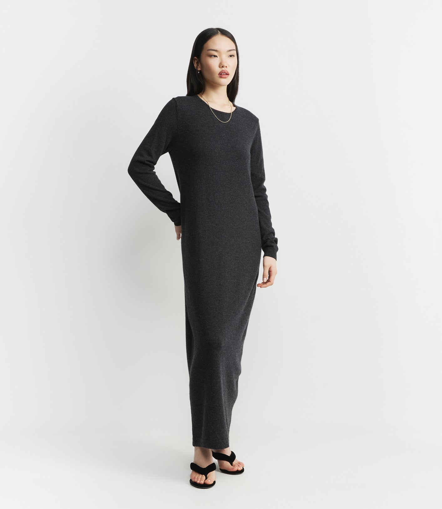 Cashmere Crew Dress - Carbon