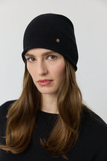  Cashmere Natural Roll Beanie - Black